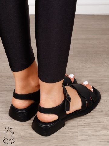 Sandale dama din Piele Naturala CU TOC MIC PATRAT CRL1559 NEGRU - Img 3