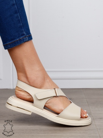 Sandale damă din piele naturală model casual cu talpă joasă și design modern CRL1646 BEJ - Img 3