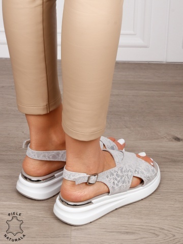 Sandale damă din piele naturală model simplu CRL1653 GRI - Img 3
