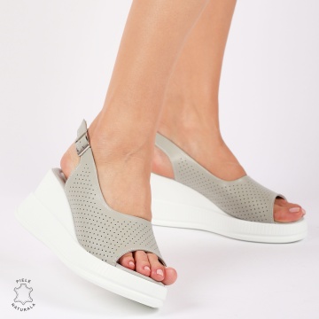 SANDALE Dama DIN Piele Naturala TALPA INALTA CRL1435 GRI