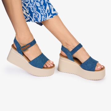 SANDALE Dama DIN TEXTIL TIP JEANS CU PLATFORMA CRL1020 Culoare: ALBASTRU - Img 2