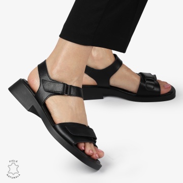 SANDALE Dama Piele Naturala CU INCHIDERE VELCRO CONFORTABILE CRL1373 NEGRU - Img 2