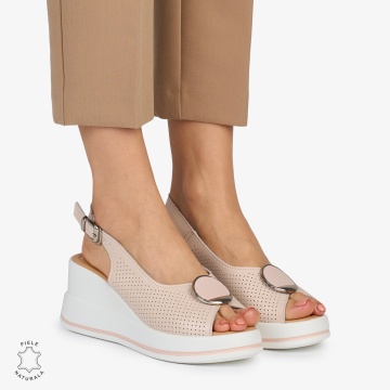 SANDALE Dama Piele Naturala CU TALPA INALTA SI ACCESORIU METALIC CRL1047 Culoare: ROZ - Img 3