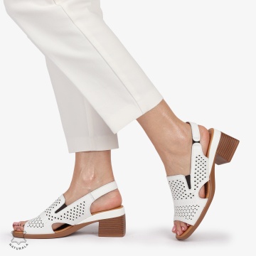 Sandale elegante din piele naturală CU STIL AJURAT CRL1404 ALB - Img 2