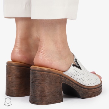 Sandale elegante din piele naturală CU TOC GROS SI INALT CRL1405 ALB - Img 4