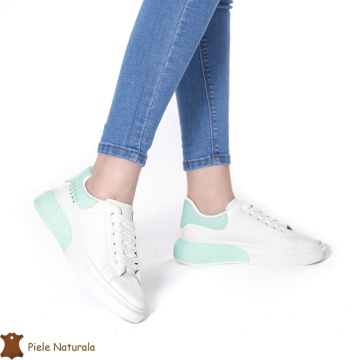 SNEAKERS Dama din Piele Ecologica CRL0129 Alb cu VERDE - Img 2