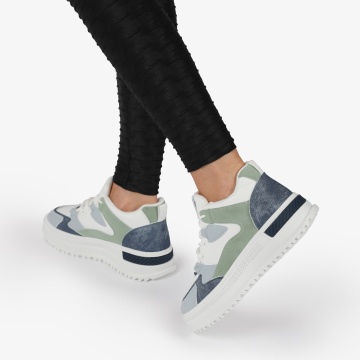 SNEAKERS din PIELE ECOLOGICA SI TEXTIL CRL1282 ALBASTRU - Img 3