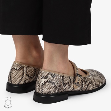 BALERINI dama din Piele Naturala CU CATARAMA CRL1367 BEJ CROCO - Img 2