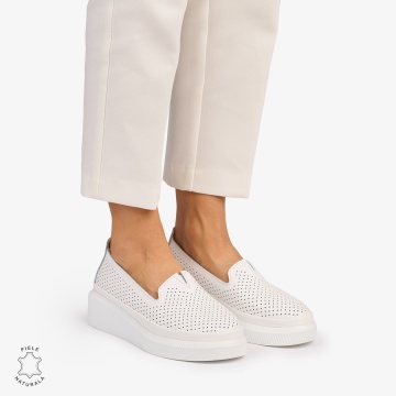 Balerini dama din Piele Naturala cu fundita CRL1074 CULOARE: Alb - Img 3