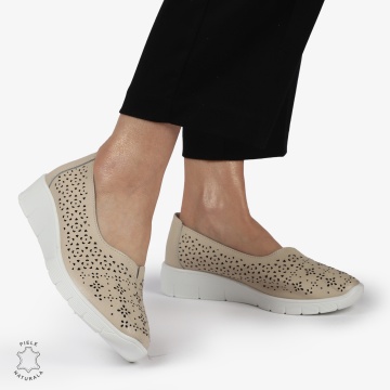Balerini dama din Piele Naturala CU MICI PERFORATI CRL1416 BEJ - Img 3
