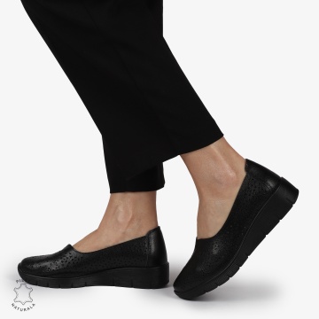 Balerini dama din Piele Naturala CU MICI PERFORATI CRL1416 NEGRU - Img 3