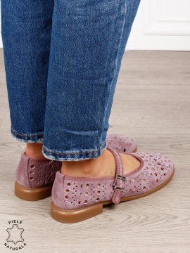 BALERINI dama din piele naturala Intoarsa cu barete SI DESIGN UNIC CRL1629 ROZ - Img 4