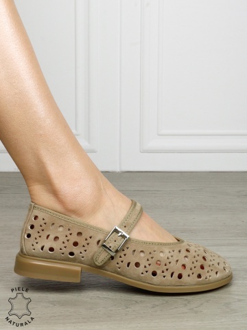 Balerini dama din piele naturala Intoarsa cu barete SI DESIGN UNIC CRL1629 VERDE