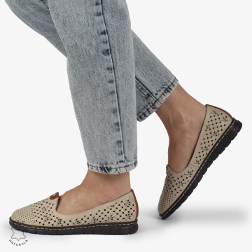 BALERINI dama din Piele naturala PERFORATA SLIP-ON CRL1359 BEJ - Img 2