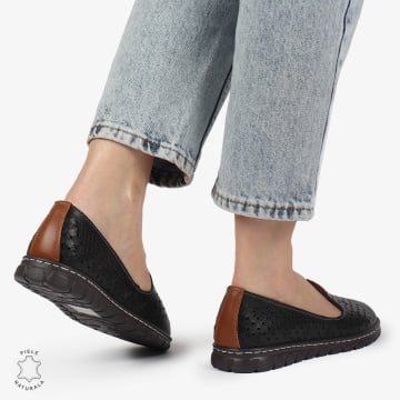 BALERINI dama din Piele naturala PERFORATA SLIP-ON CRL1359 NEGRU - Img 3