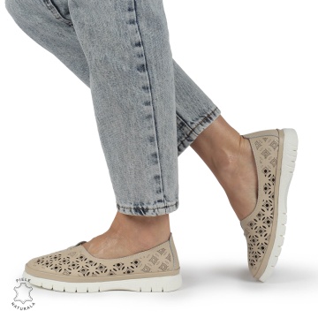 BALERINI dama din Piele naturala PERFORATA SLIP-ON CRL1360 BEJ - Img 3