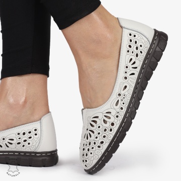 BALERINI dama din Piele naturala PERFORATA SLIP-ON CRL1363 ALB - Img 2