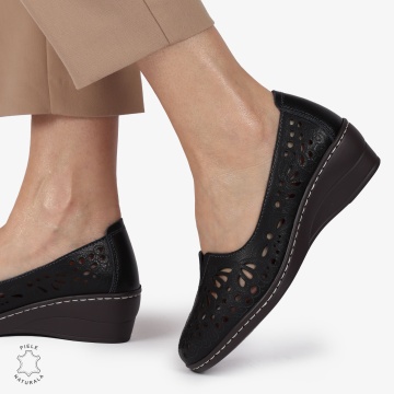 BALERINI dama din Piele naturala PERFORATA SLIP-ON CU TOC MIC CRL1362 NEGRU - Img 4
