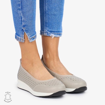 Balerini dama din Piele Naturala Slip-On CRL0721 CULOARE: GRI - Img 2