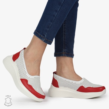 Balerini Dama Piele naturală CRL0103 ALB CU ROSU - Img 3