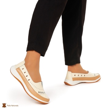 Balerini Dama Piele Naturala Slip-on CRL0074 BEJ - Img 2