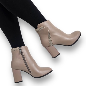 Botine DAMA din PIELE Ecologica cu FERMOAR si Catarama CRL0931 CULOARE: Khaki - Img 2