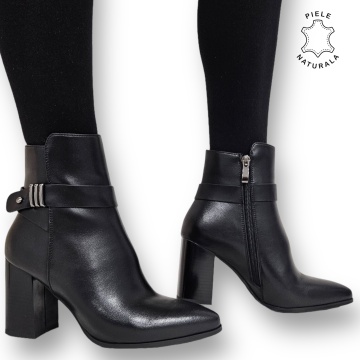 Botine DAMA din PIELE Naturala cu FERMOAR si Catarama CRL0927 CULOARE: Negru - Img 2