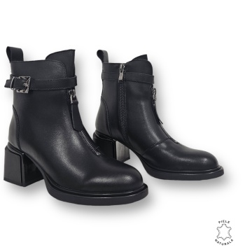 Botine DAMA din PIELE NATURALA CU TOC GROS CRL0904 CULOARE: NEGRU - Img 3