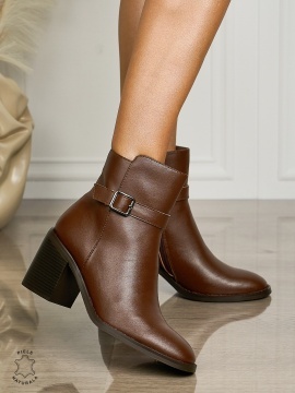 Botine DAMA din PIELE NATURALA CU TOC GROS CRL1494 cafeniu - Img 2