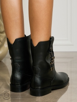 Botine DAMA din PIELE NATURALA CU TOC GROS CRL1502 Negru - Img 3