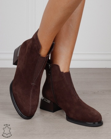 Botine damă din piele naturală Intoarsa cu elastic frontal CRL1882 CAFENIU - Img 5