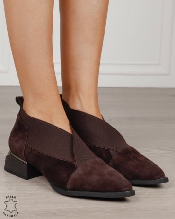 Botine damă din piele naturală Intoarsa cu elastic frontal CRL1883 CAFENIU