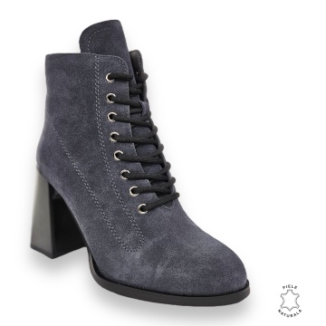 BOTINE DAMA din PIELE NATURALA INTOARSA CU TOC GROS CRL0899 CULOARE:GRI INCHIS - Img 2
