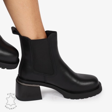 Botine DAMA PIELE Naturala CU DETALIU METALIC SI Talpa Aderenta CRL1237 NEGRU - Img 4