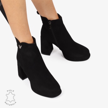 botine dama piele naturala Intoarsa cu toc Gros Inalt CRL1255 NEGRU - Img 5