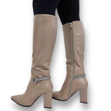 CIZME DAMA din PIELE ECOLOGICA cu FERMOAR CRL0920 CULOARE: Khaki - Img 3