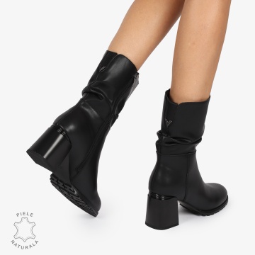CIZME PIELE NATURALA cu toc Gros CRL1246 NEGRU - Img 3