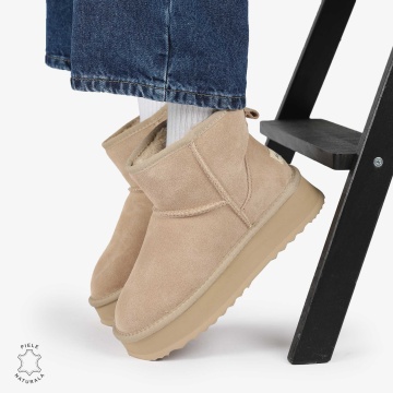 CIZME TIP UG DAMA din PIELE NATURALA INTOARSA CRL0893 CULOARE: BEJ - Img 6