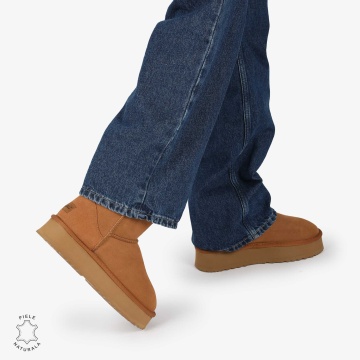 CIZME TIP UG DAMA din PIELE NATURALA INTOARSA CRL0893 CULOARE:CAMEL - Img 7
