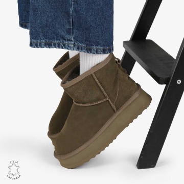 CIZME TIP UG DAMA din PIELE NATURALA INTOARSA CRL0893 CULOARE:OLIVE - Img 2