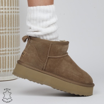 CIZME TIP UG DAMA SCURTE din PIELE NATURALA INTOARSA CRL1267 CULOARE: KHAKI
