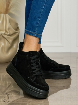 Ghete casual din piele naturală cu talpa solida CRL1510 NEGRU - Img 2