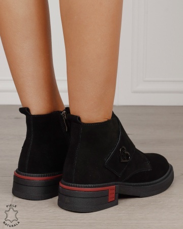 Ghete damă casual din piele întoarsă cu baretă și cataramă laterală CRL1888 NEGRU - Img 3