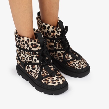 Ghete DAMA din Material Fas moderne cu imprimeu Leopard IMBLANITE CRL1257 Bej - Img 2