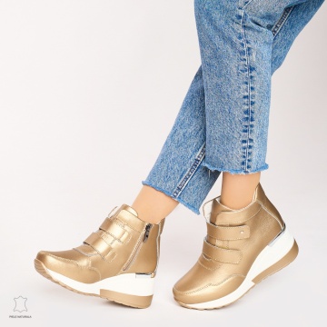 Ghete dama din Piele Naturala CRL0599 Aurii - Img 3