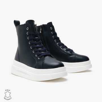 Ghete dama din Piele Naturala CRL0652 Bleumarin - Img 2