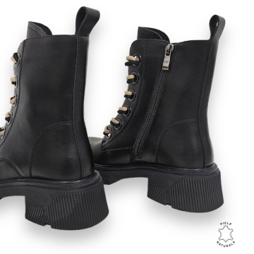 GHETE DAMA din PIELE NATURALA cu siret Dublu CRL0897 CULOARE:Negru - Img 4