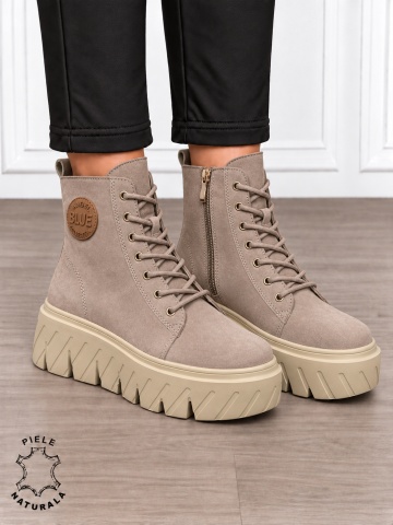 Ghete damă din piele naturală intoarsa cu talpă înaltă CRL1871 KHAKI