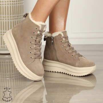 Ghete Dama IMBLANITE DIN Piele Naturala SUEDE CRL1298 KHAKI - Img 2