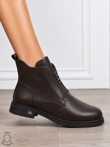 Ghete Negre din Piele Naturala cu Fermoar lateral CRL1244 cafeniu - Img 2